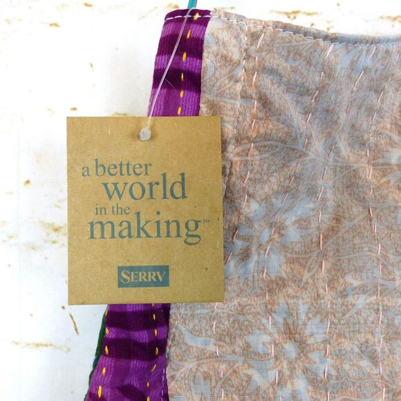 SERRV Sari Patchwork Apron One Size Colorful Upcycled Cotton Hand Stitching Boho - Picture 15 of 16